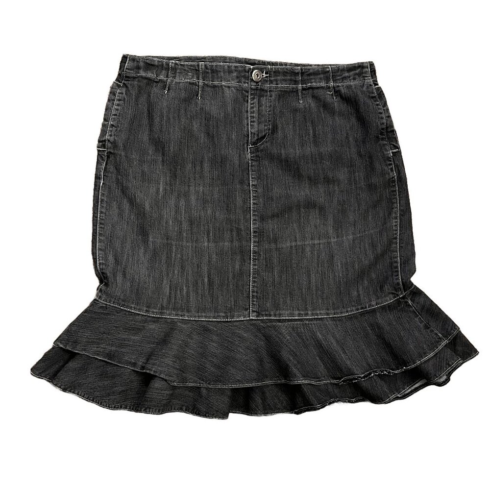 Lane Bryant Denim Skirt Womens 18 Black Ruffle Hem Pockets Classic Boho